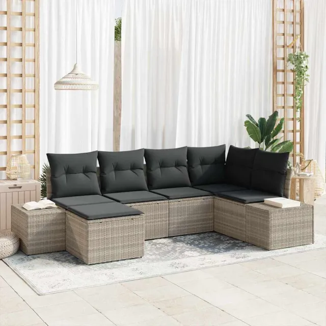 vidaXL Tuin Sofa Set 6 st Lichtgrijs poly rattan, foto 2