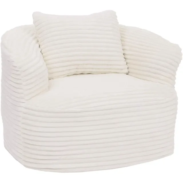 MCW Fauteuil MCW-P18, loungefuteuil, relaxfauteuil, gestoffeerde fauteuil, cocktailfauteuil, stof/textiel corduroy (370 g/m²) ~ wit