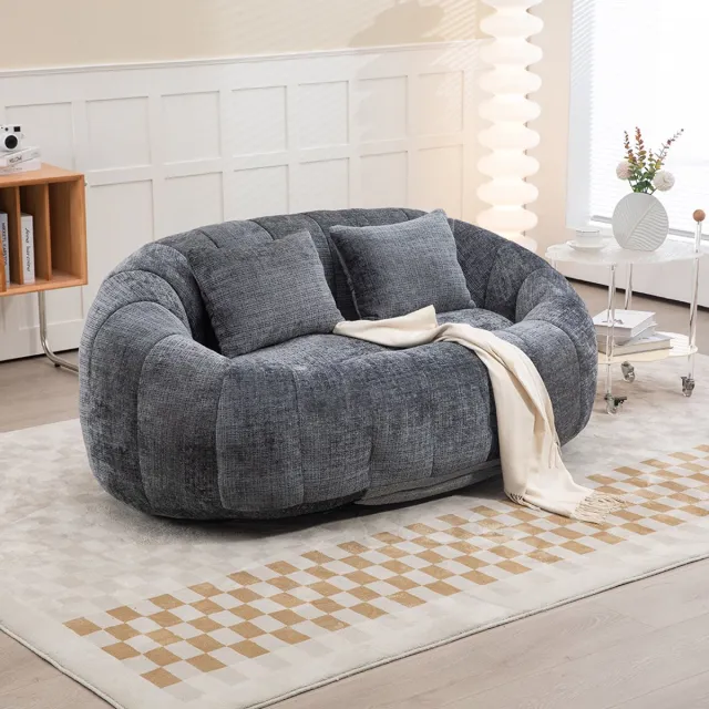 KOMHTOM BLACKCOLORS Zitzakbank Luie bank Comfortabele en duurzame ligstoel Zitzak met hoge rugleuning Bank voor volwassenen en kinderen, binnen en buiten, zachte loungestoel (grijze chenille) Grijs