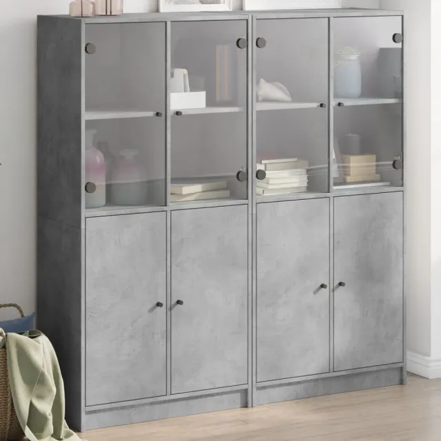 vidaXL Boekenkast met deuren 136x37x142 cm bewerkt hout betongrijs grijs, foto 2