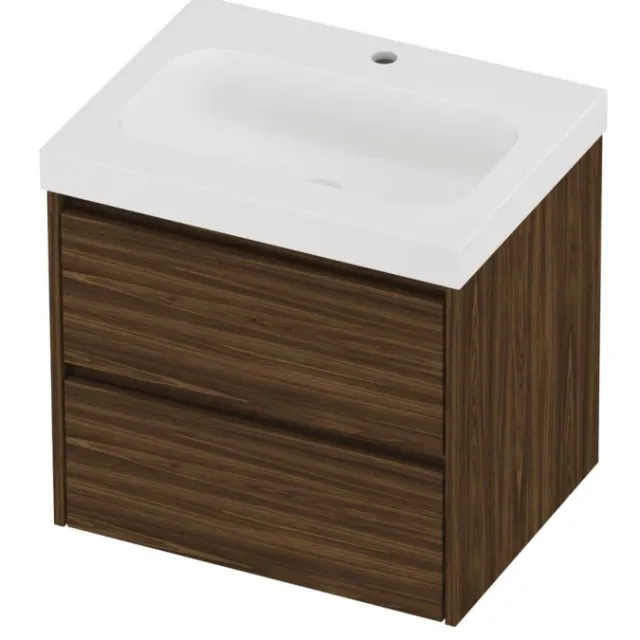 Proline Haga Badmeubelset Polystone Mezza 1 Kraangat Symmetrisch 60x46x58 cm Mat White Cabana Oak Eiken