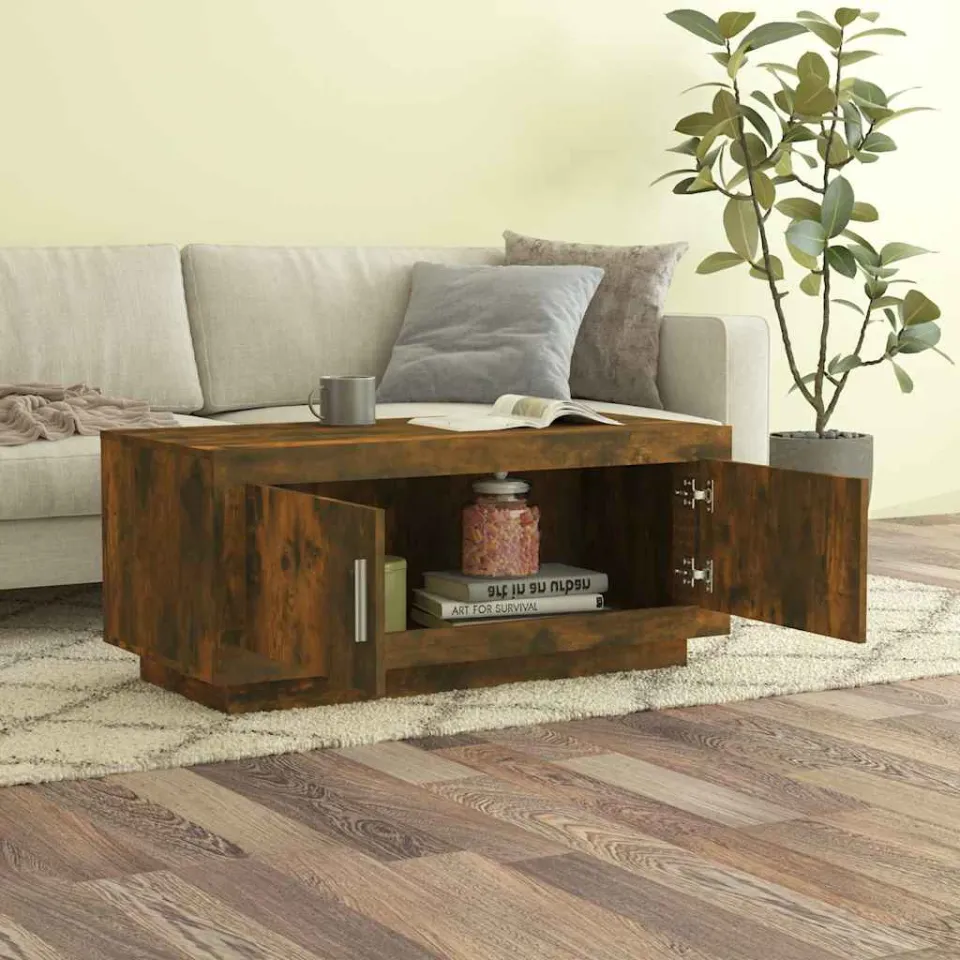 vidaXL Salontafel 102x50x45 cm bewerkt hout gerookt eikenkleurig, foto 2