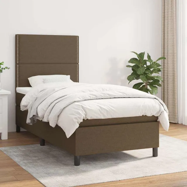 vidaXL Boxspring met matras stof donkerbruin 90x190 cm bruin