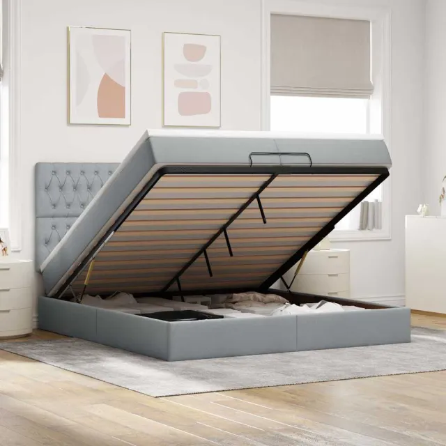 vidaXL Ottoman bed met matrassen en LED's 200x200cm stof lichtgrijs grijs