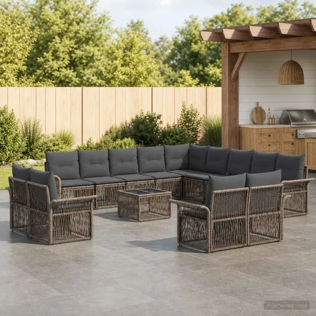 vidaXL Tuinbankenset 14 st Grijs en Donkergrijs poly rattan, foto 2