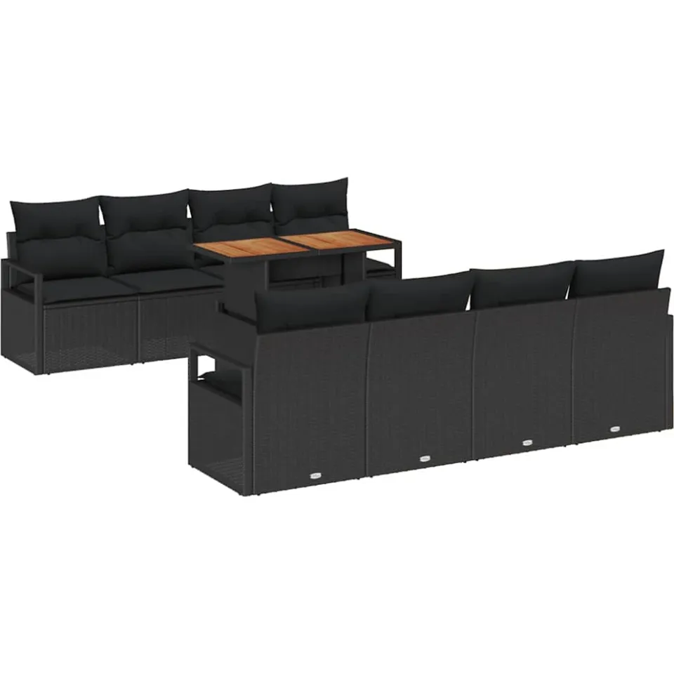 vidaXL Tuin Sofa Set 9 st Zwart Poly riet