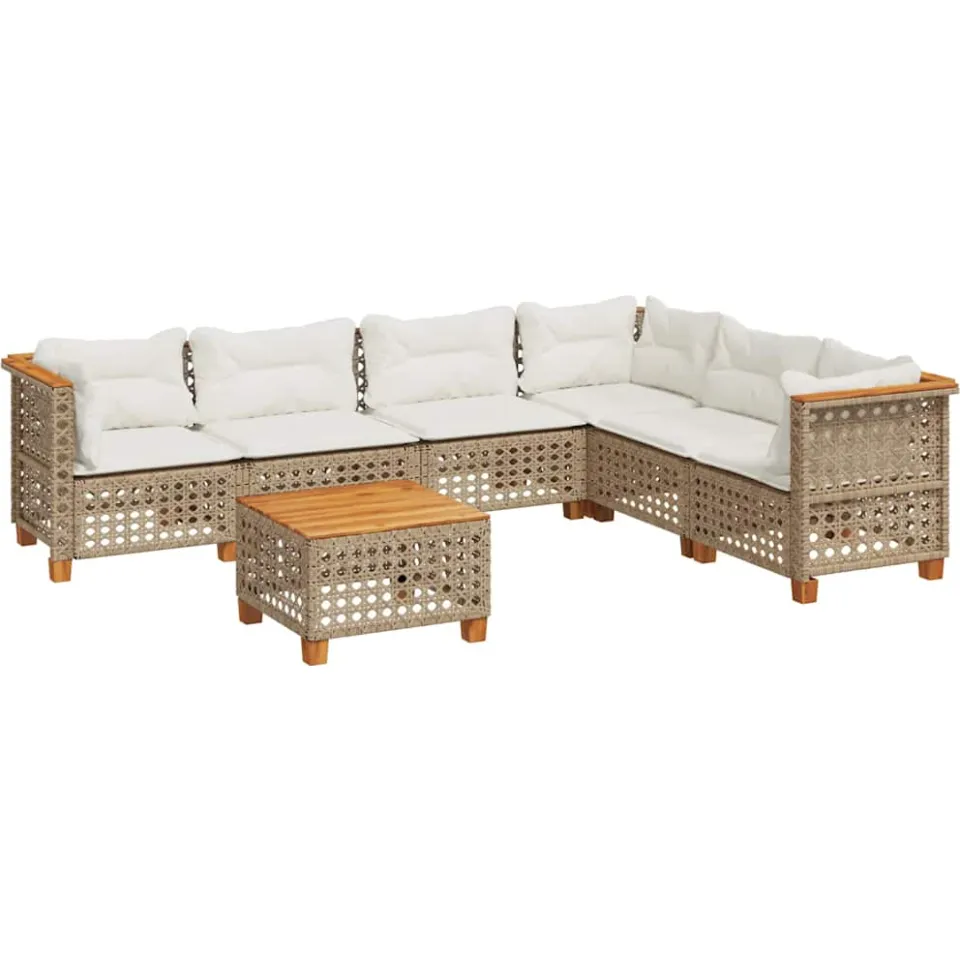 vidaXL 7-delige Loungeset met kussens poly rattan beige, foto 4