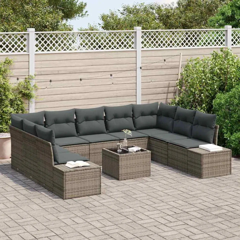 vidaXL Tuin Sofa Set 10 st Grijs poly rattan, foto 2