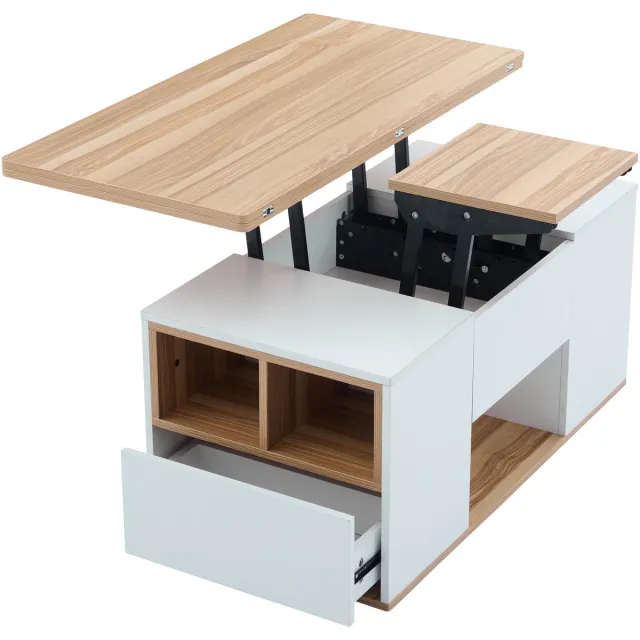 STILVORA Salontafel - Hoogteverstelbaar Opklapbaar Tafelblad Met 2 Laden En Opbergruimte - Modern Voor Woonkamer - Wit Hout - 100x51x47 Cm Wit; houtlook