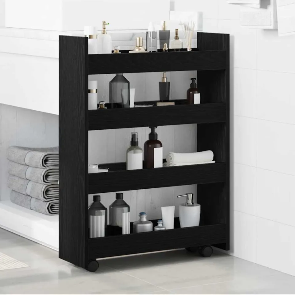vidaXL Smalle Opbergtrolley Zwart Eiken 60 x 20 x 82 cm Bewerkt hout, foto 4
