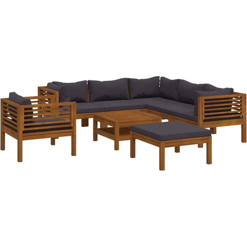 vidaXL 8-delige Loungeset met kussens massief acaciahout grijs, foto 4