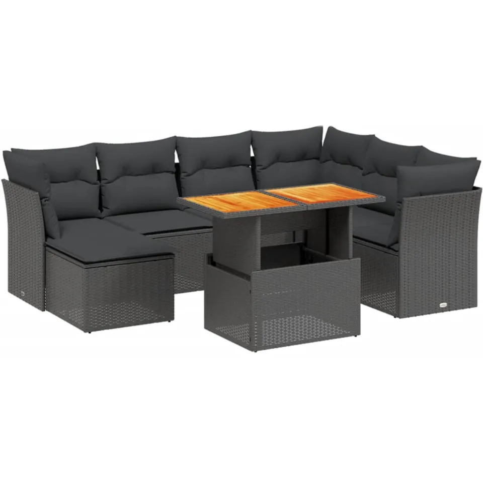 vidaXL 8-delige Loungeset met kussens poly rattan zwart