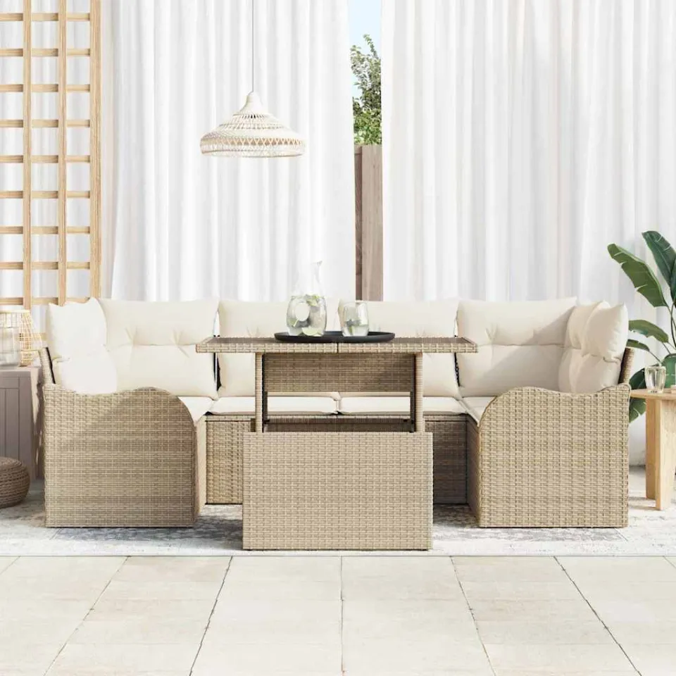vidaXL Tuin Sofa Set 7 st Beige en Crème poly rattan