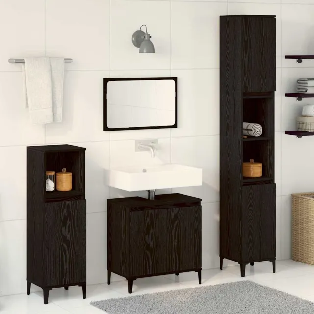 vidaXL Badkamermeubelset 3 st Zwart Eiken 30 x 30 x 180 cm, foto 2