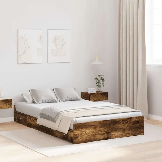 vidaXL Opbergbedframe met lade Gerookt eiken 120 x 190 cm Bewerkt hout Bruin