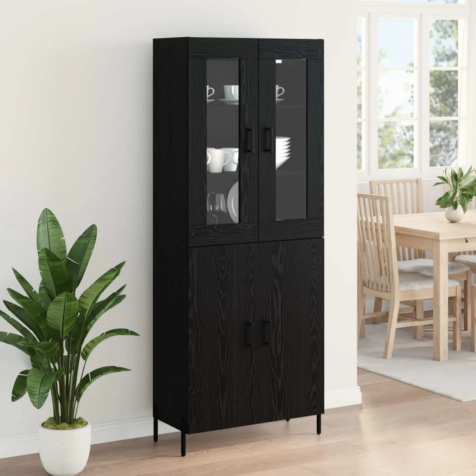 vidaXL Highboard Zwart Eiken 69,5 x 34 x 180 cm Bewerkt hout, foto 4
