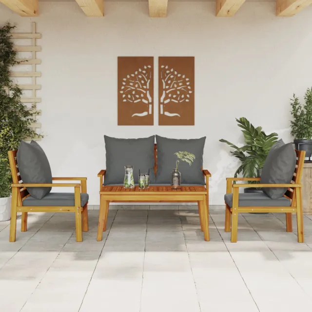 vidaXL 4-delige Loungeset met kussens massief acaciahout bruin