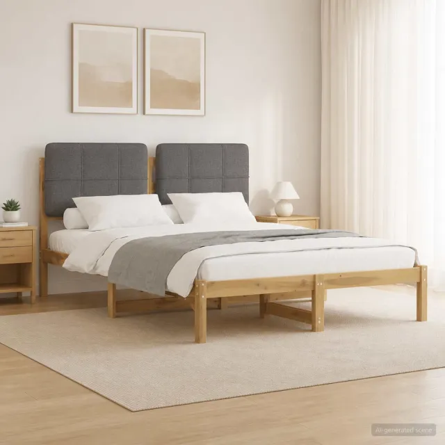 vidaXL Bedframe met gestoffeerd hoofdbord Whitewash en lichtgrijs Bruin