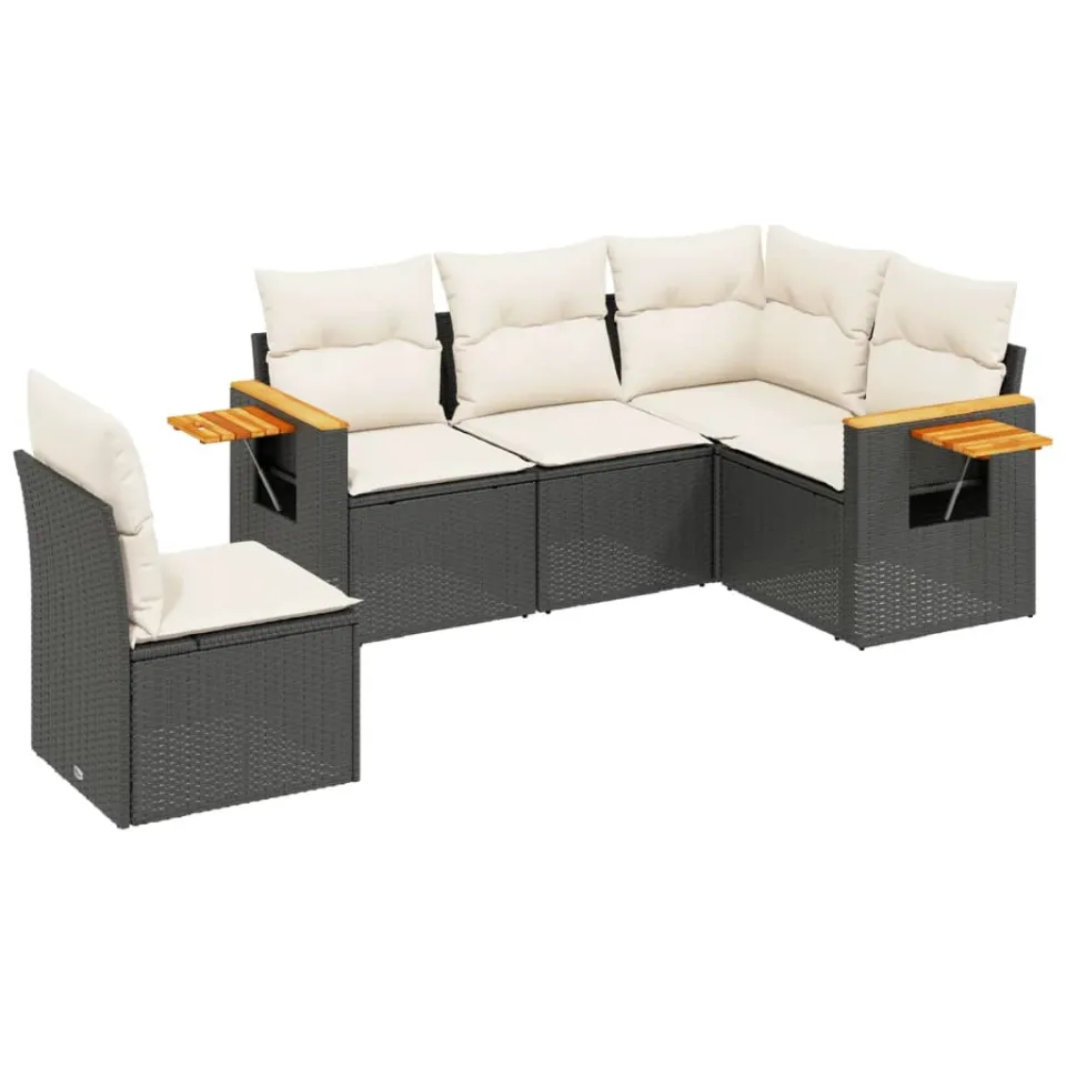 vidaXL 5-delige Loungeset met kussens poly rattan zwart, foto 3