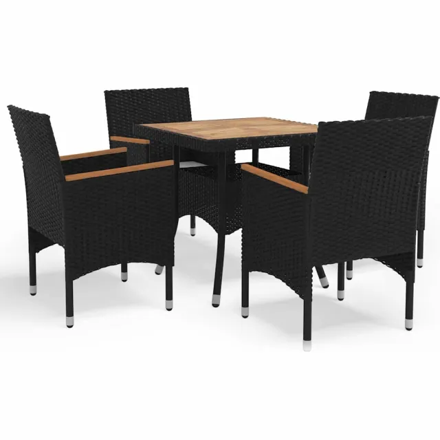 vidaXL 5-delige Tuinset poly rattan en acaciahout zwart
