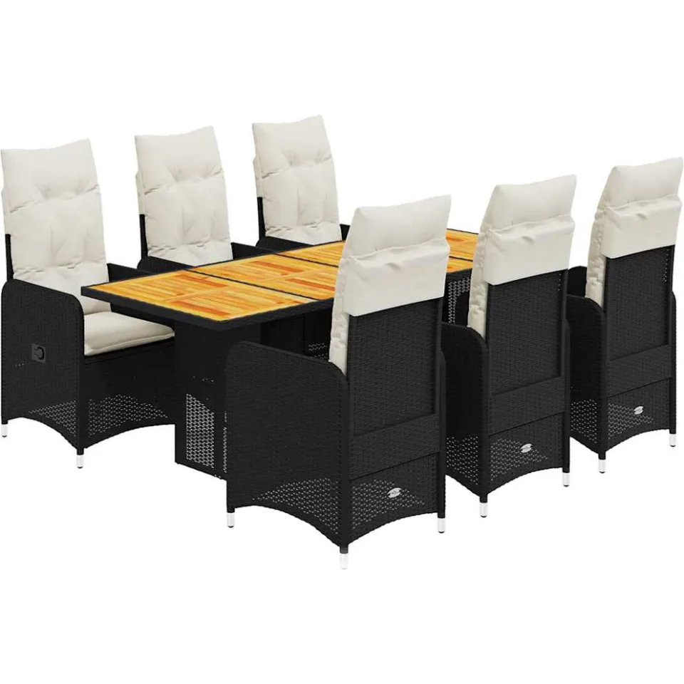 vidaXL 7-delige Bistroset met kussens poly rattan zwart