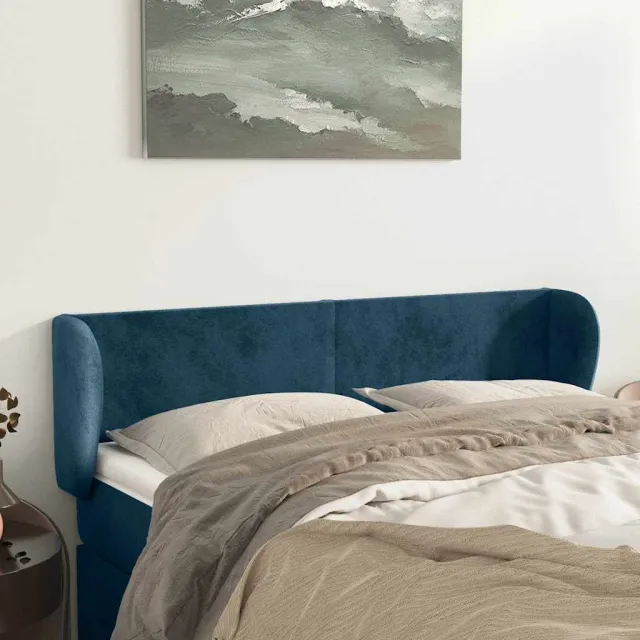 vidaXL Hoofdbord met randen 147x23x78/88 cm fluweel donkerblauw blauw