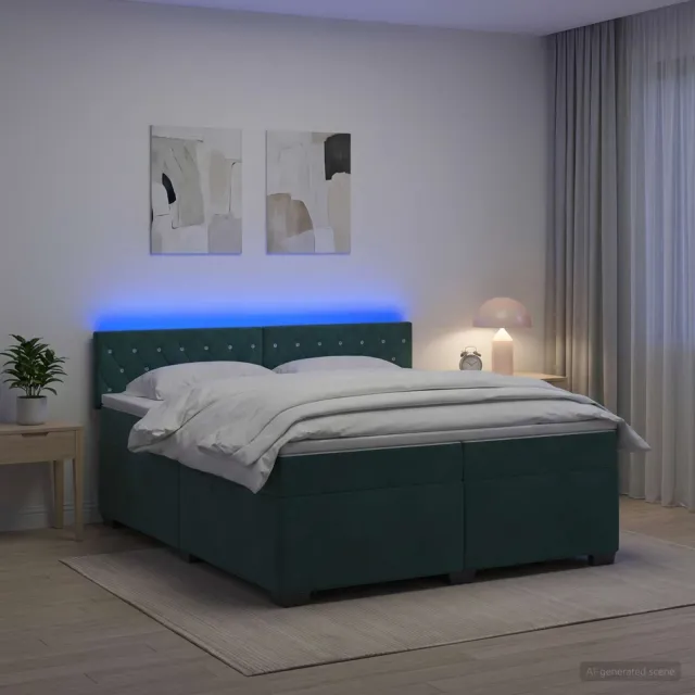vidaXL Boxspring Bed met Matras en LED Donkergroen 200 x 200 cm groen