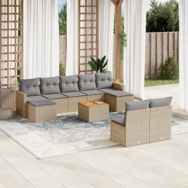 vidaXL 10-delige Loungeset met kussens poly rattan beige, foto 2