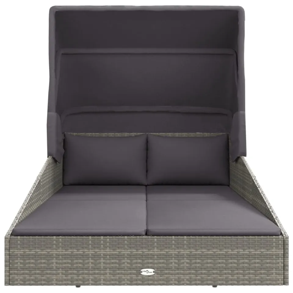 vidaXL Ligbed met inklapbaar dak 200x114x128 cm poly rattan grijs, foto 3