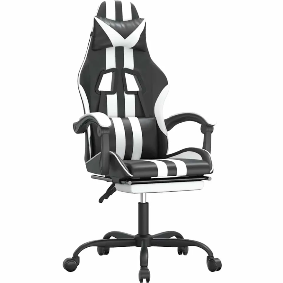 vidaXL Gamestoel draaibaar met voetensteun kunstleer zwart en wit, foto 3