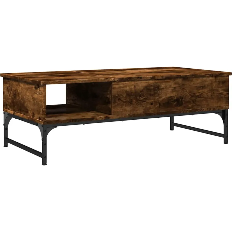 vidaXL Salontafel 100x50x35 cm bewerkt hout en metaal gerookt eiken Bruin