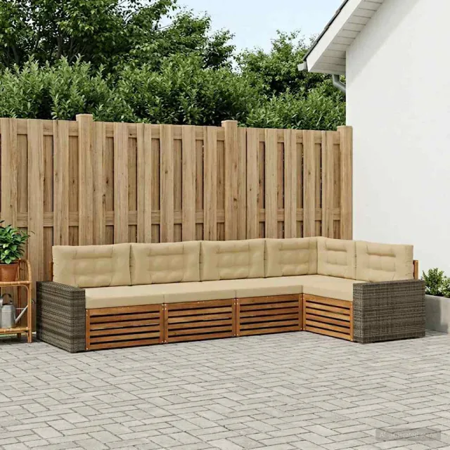 vidaXL Buiten bankenset 5 st Natuurlijk en Beige Polyester Bruin