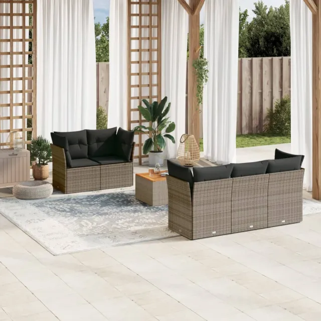 vidaXL 6-delige Loungeset met kussens poly rattan grijs, foto 2
