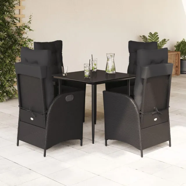 vidaXL 5-delige Tuinset met kussens poly rattan zwart, foto 2