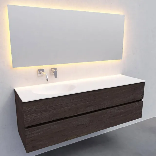 Boss & Wessing Badkamermeubel Solid Surface AQS Stockholm 150x46 cm Links Wood Dark Brown Boss & Wessing Houtlook
