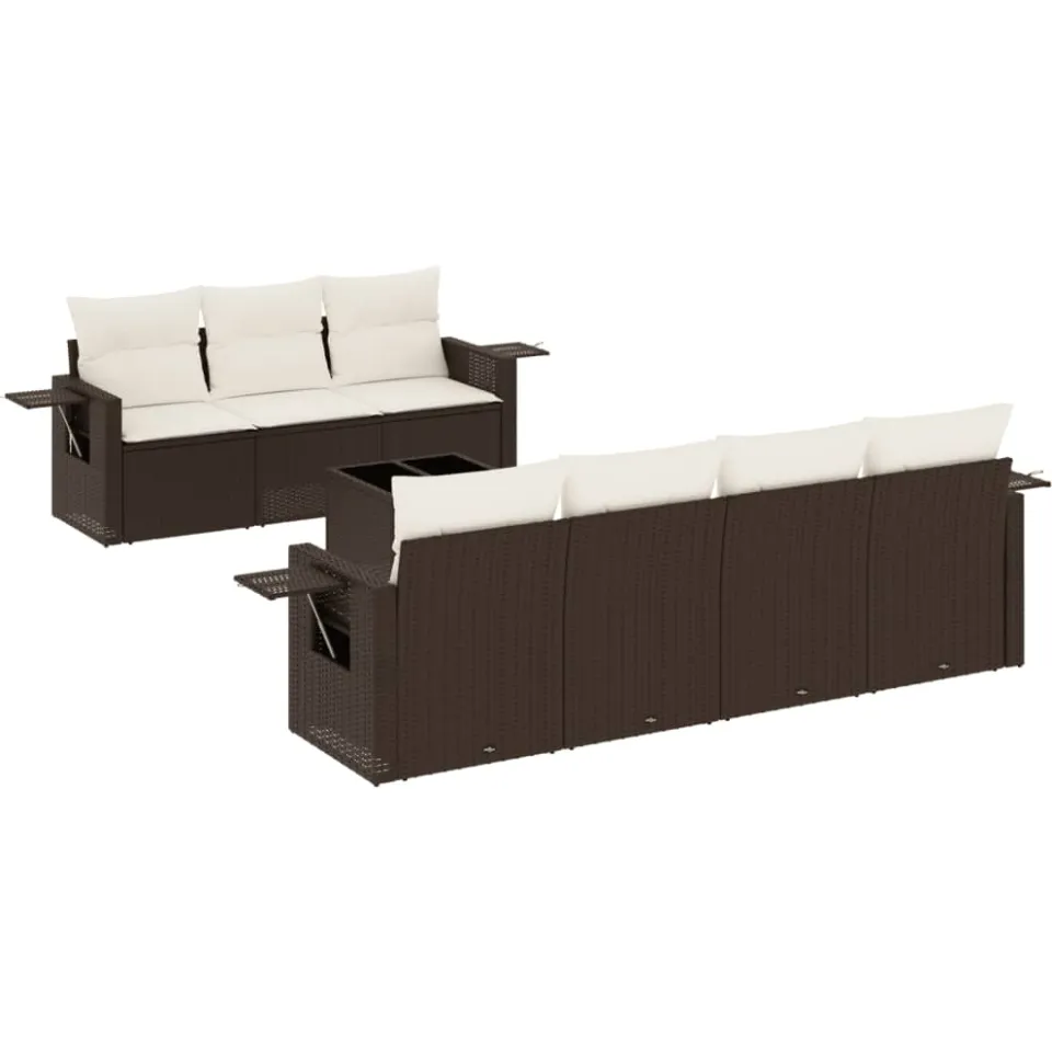 vidaXL 8-delige Loungeset met kussens poly rattan bruin, foto 3