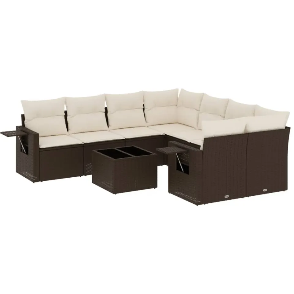 vidaXL 9-delige Loungeset met kussens poly rattan bruin, foto 3