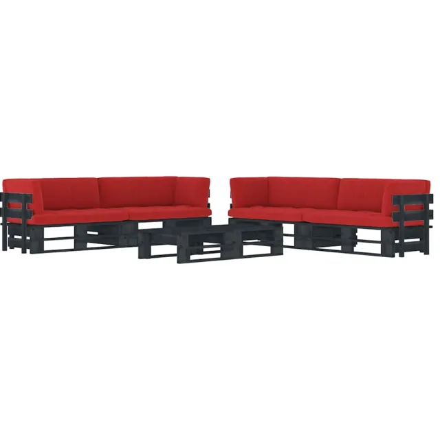 vidaXL 6-delige Loungeset pallet met kussens zwart geïmpregneerd hout
