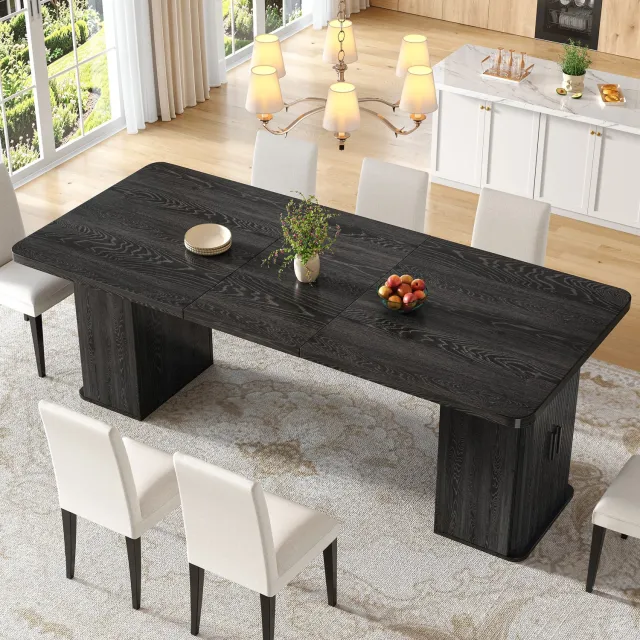Merax Uitschuifbare eettafel 140/180x80x75 cm - met opbergruimte - zwart