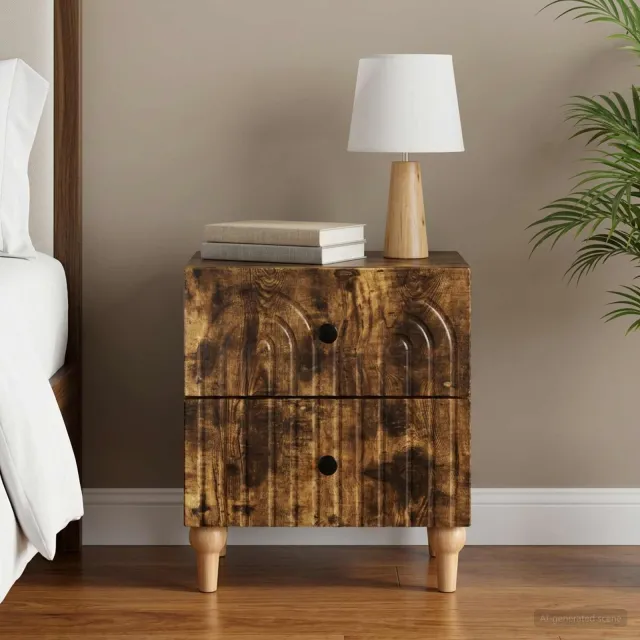 vidaXL Nachtkastje Gerookt eiken 43 x 34,5 x 48 cm Bewerkt hout, foto 2