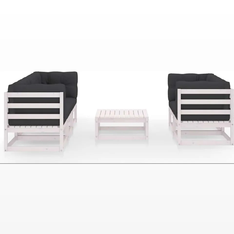 vidaXL 6-delige Loungeset met kussens massief grenenhout wit, foto 3