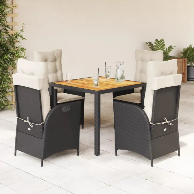 vidaXL 5-delige Tuinset met kussens poly rattan zwart, foto 2