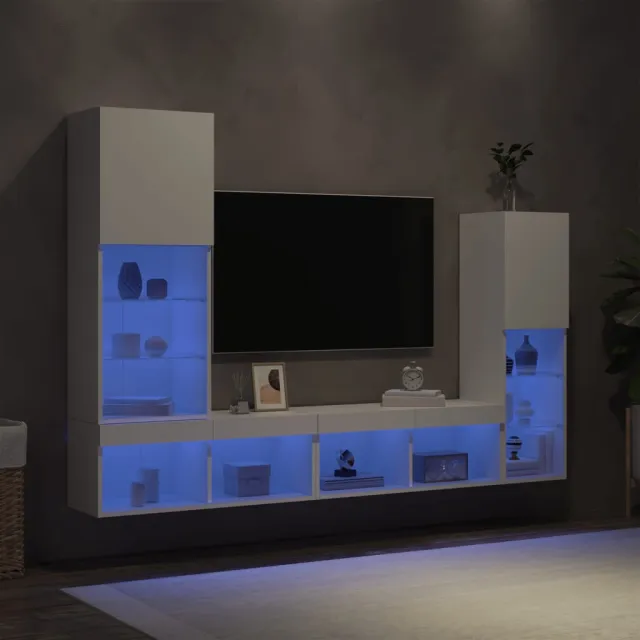 vidaXL 4-delige Tv-wandmeubelset met LED-verlichting bewerkt hout wit, foto 2