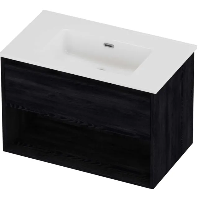 Proline Tribute Badmeubelset Porselein Elegant Schap 80x46x54 cm Glans Wit Black Oak Eiken