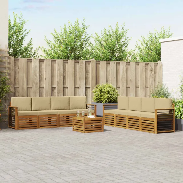 vidaXL Buiten bankenset 9 st 8-zits Natuurlijk en Beige