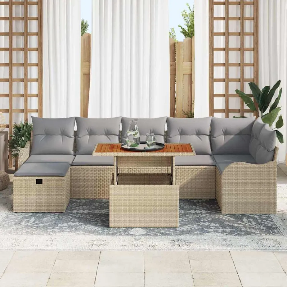 vidaXL Tuinbankenset 8 st Beige poly rattan, foto 3