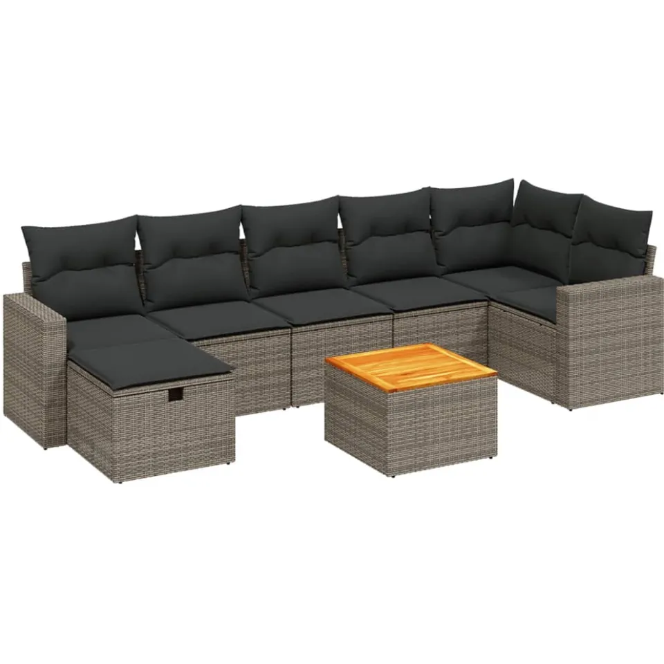 vidaXL 8-delige Loungeset met kussens poly rattan grijs