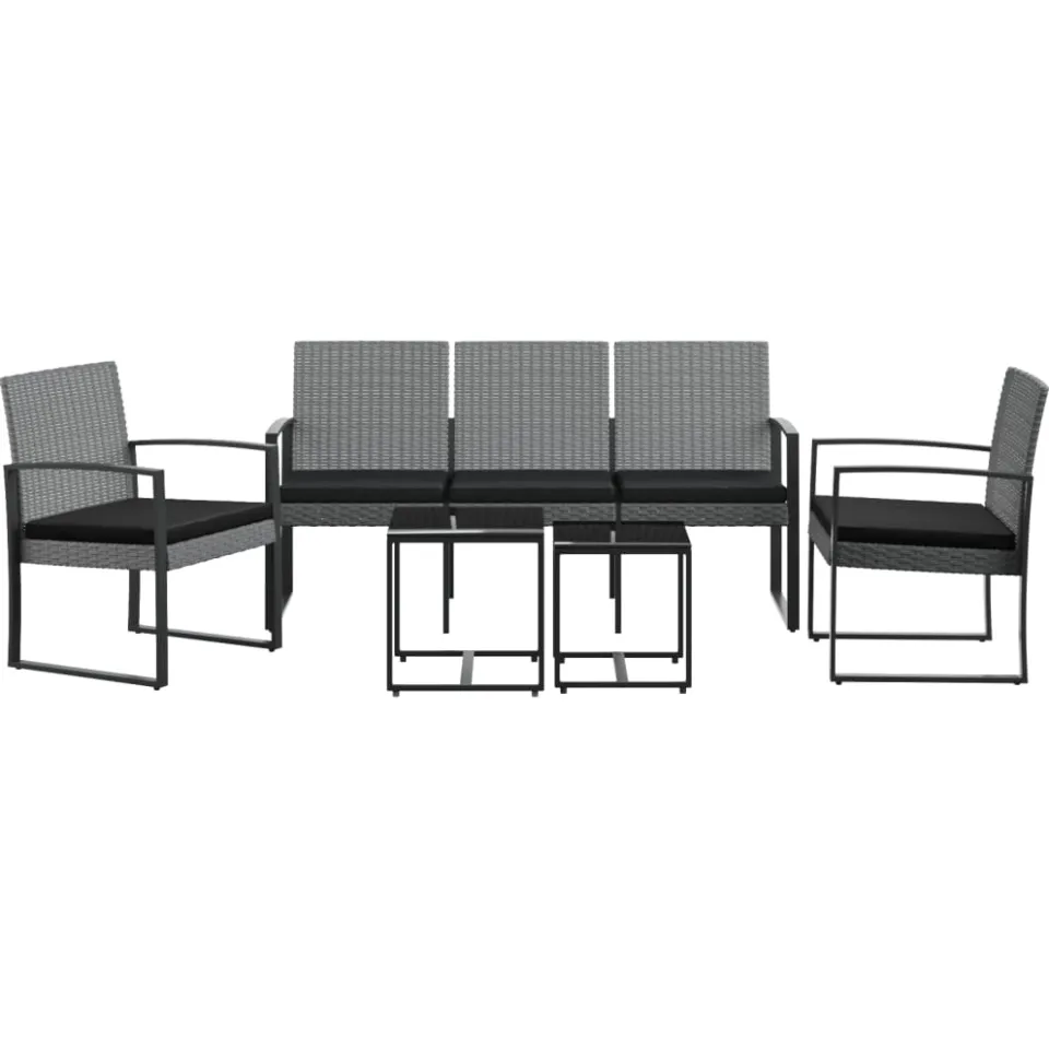 vidaXL 5-delige Tuinset met kussens polypropeen rattan donkergrijs