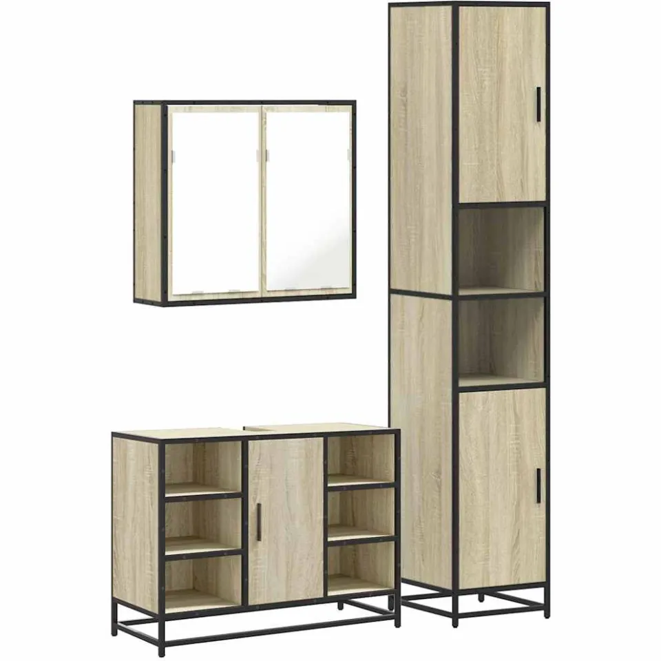 vidaXL 3-delige Badkamermeubelset bewerkt hout sonoma eikenkleurig, foto 3