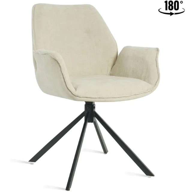 Set van 2 - Nest of Nora Draaibare comfortabele eetkamerstoelen met armleuning Livia - Beige